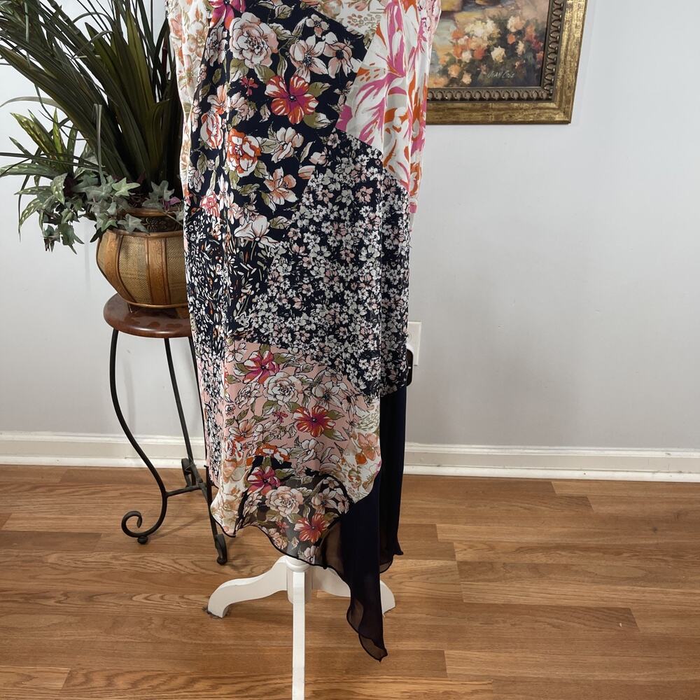Enfocus Studio Women Size 6 Floral Patchwork Asymmetrical Midi Dress Boho Resort - Picture 3 of 10